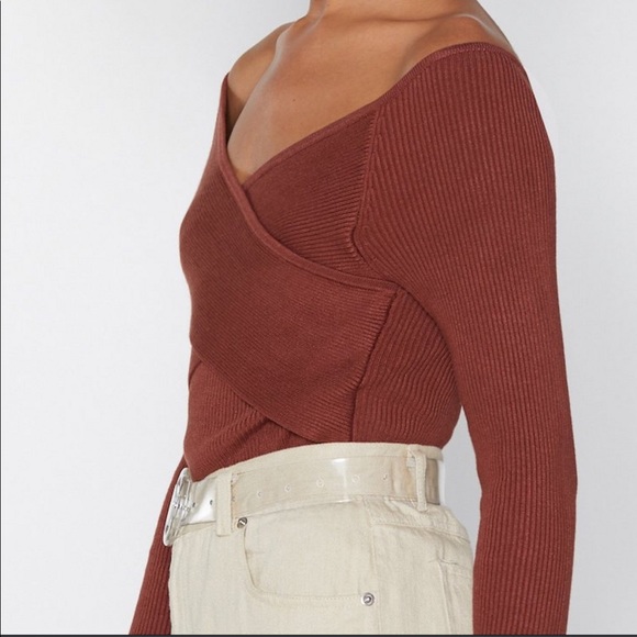 Nasty gal wrap knitted crop jumper - Picture 2 of 6